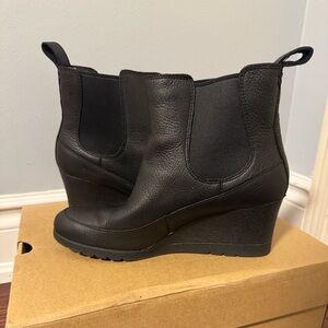 UGG Black Leather Wedge Boots